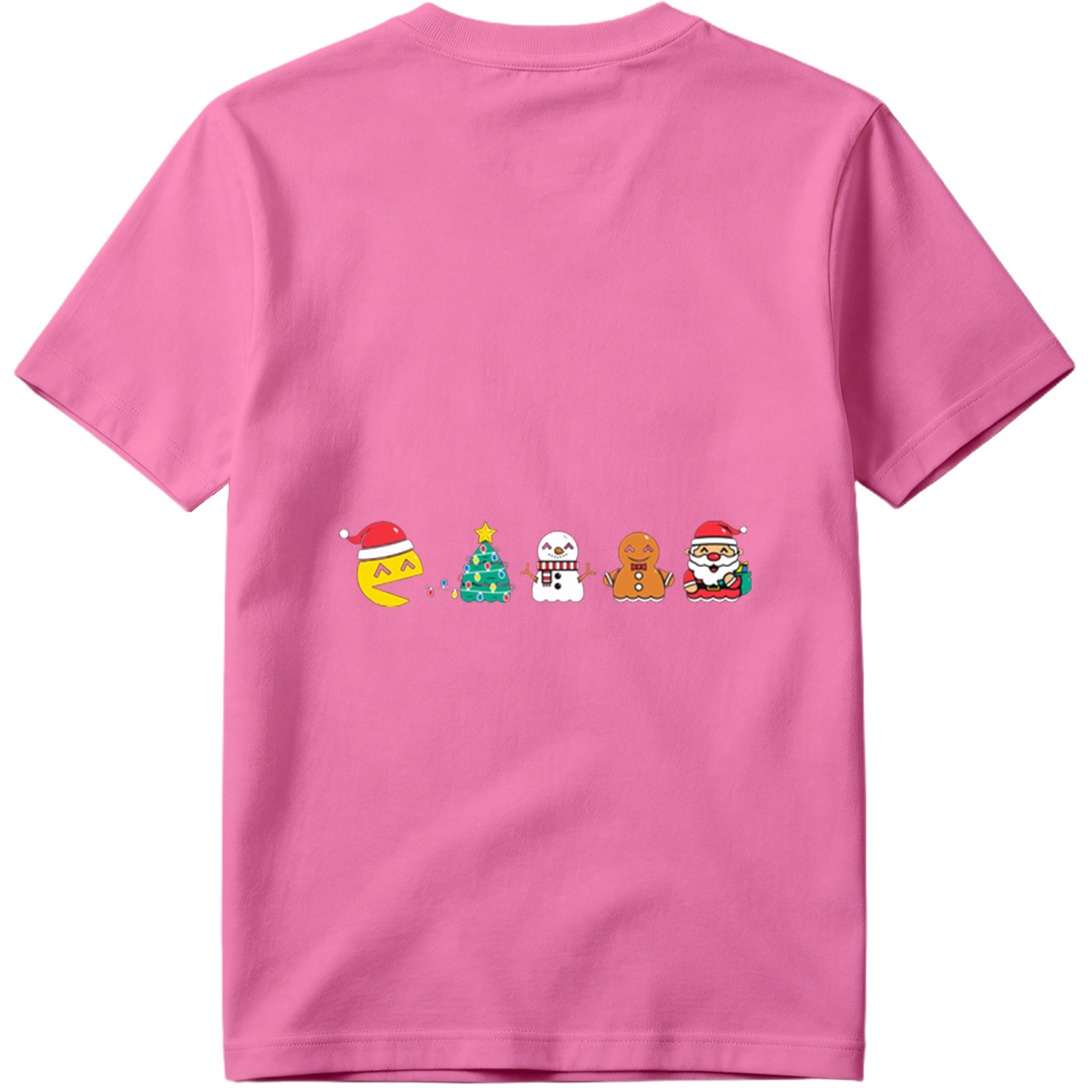 Pac-Man Christmas Characters: Pac-Man, Christmas Tree, Snowman, Gingerbread Man, Santa Claus - Tee
