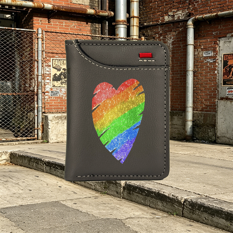 Unisex Vertical Wallet with Rainbow Heart Glitter Print | Compact RFID-Blocking Wallet for Everyday Use, Perfect for LGBTQ+ Pride Events, Travel, and Daily Carry | Ideal Gift for Adults Seeking Stylish and Functional Wallets