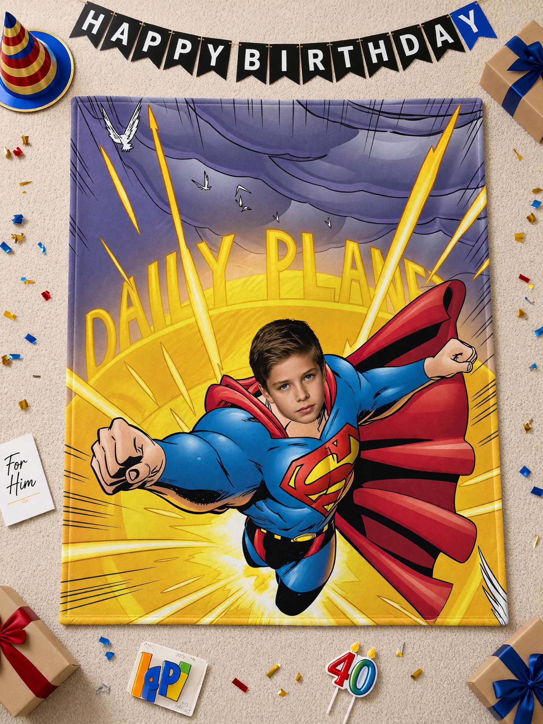 Custom Photo Superhero Fleece Blanket Personalized Face Comic Throw for Kids and Adults Ideal Cozy Gift