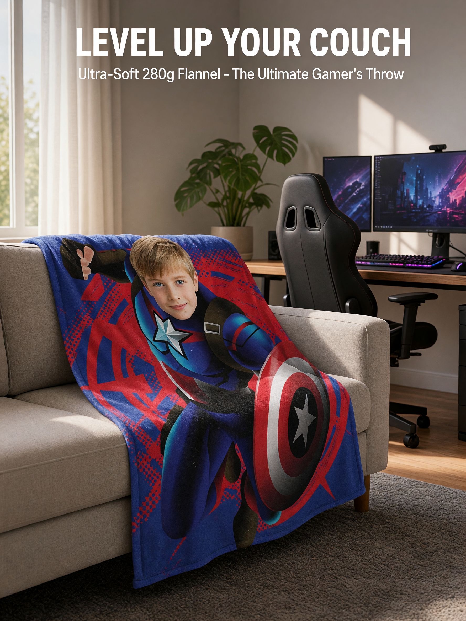 Custom Face Superhero Flannel Blanket Ultra Soft Plush Throw Ideal Personalized Gift for Kids and Superhero Fans