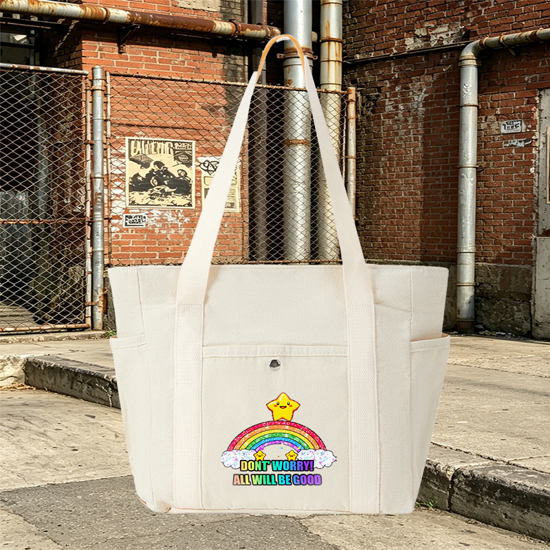 Multi Pocket Bag Beige Rainbow Star Print 