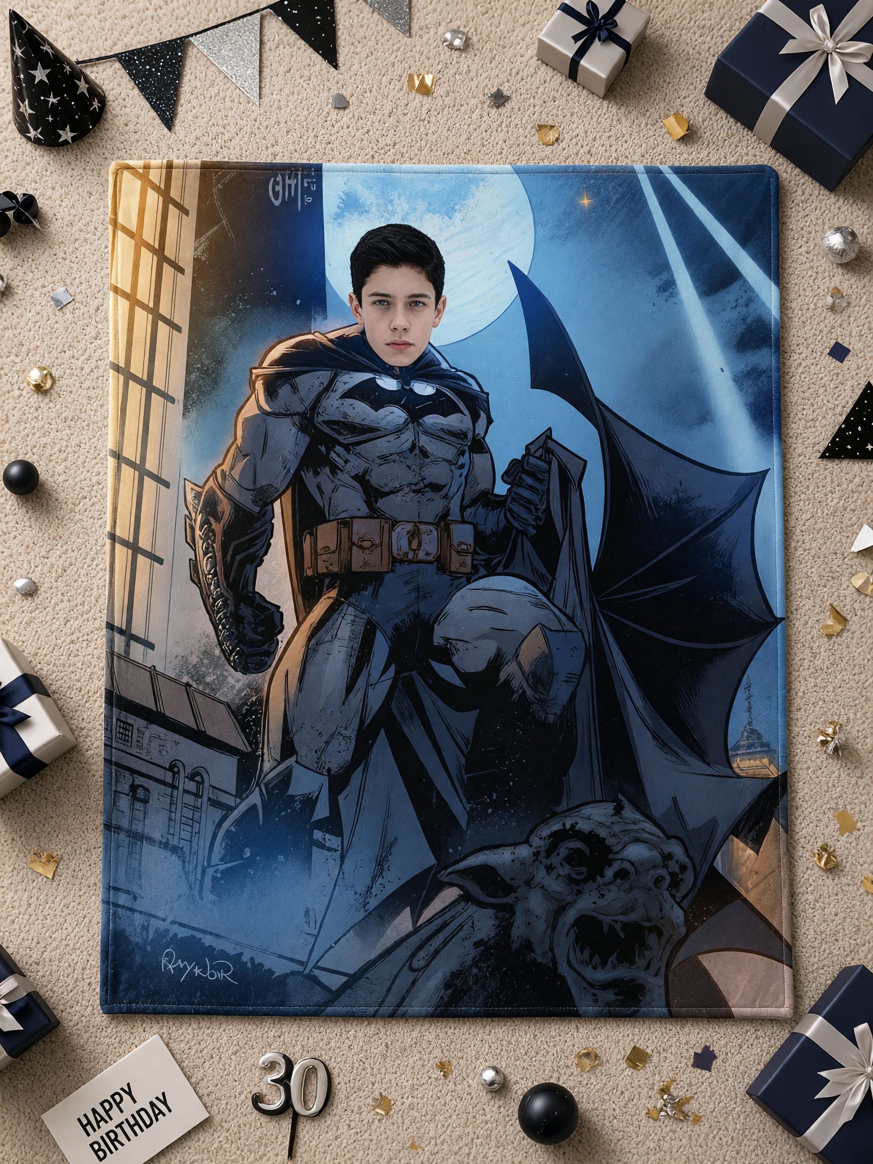 Custom Face Superhero Fleece Blanket Personalized Photo Throw for Kids Adults Soft Flannel Hero Comic Keepsake Gift