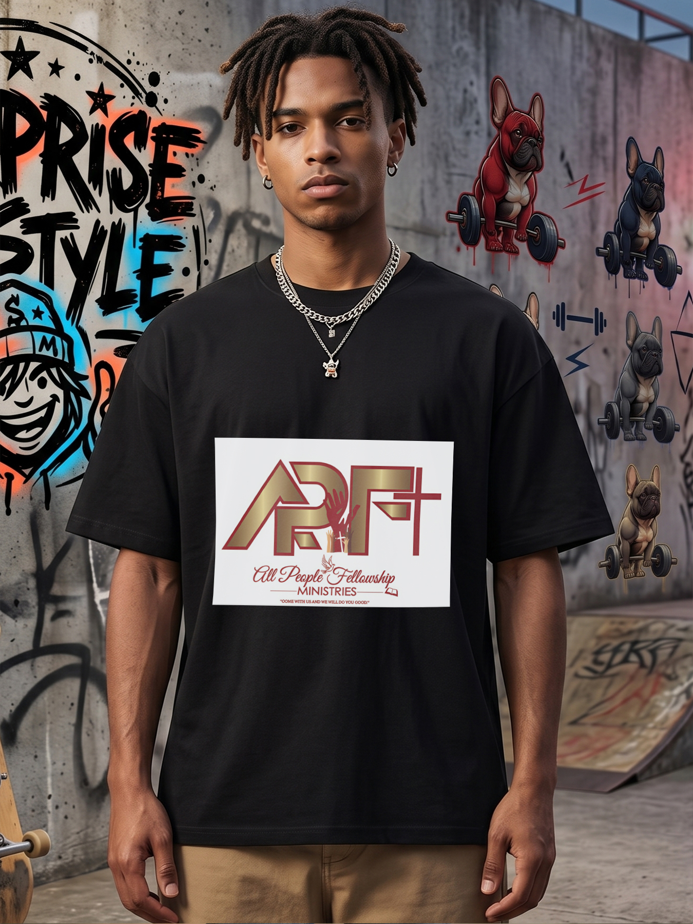 Men's Printed T-Shirt All People Fellowship Ministries Logo Design Casual Round Neck Summer Lightweight Breathable Short Sleeve T-Shirt for Church Events Religious Gatherings Faith-Based Community Adults
