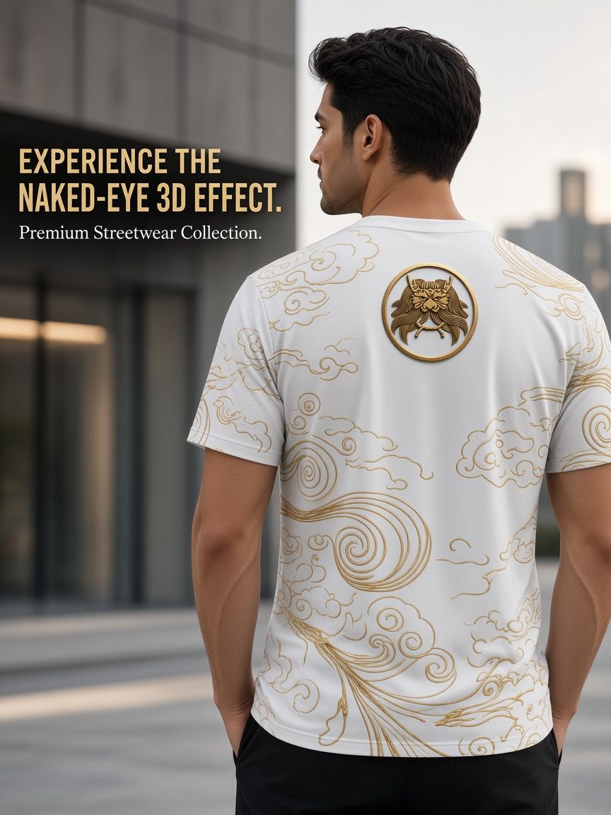 Gold Dragon 3D Optical Illusion Graphic Tee Breathable Athletic Mesh T-Shirt Casual and Sports Wear