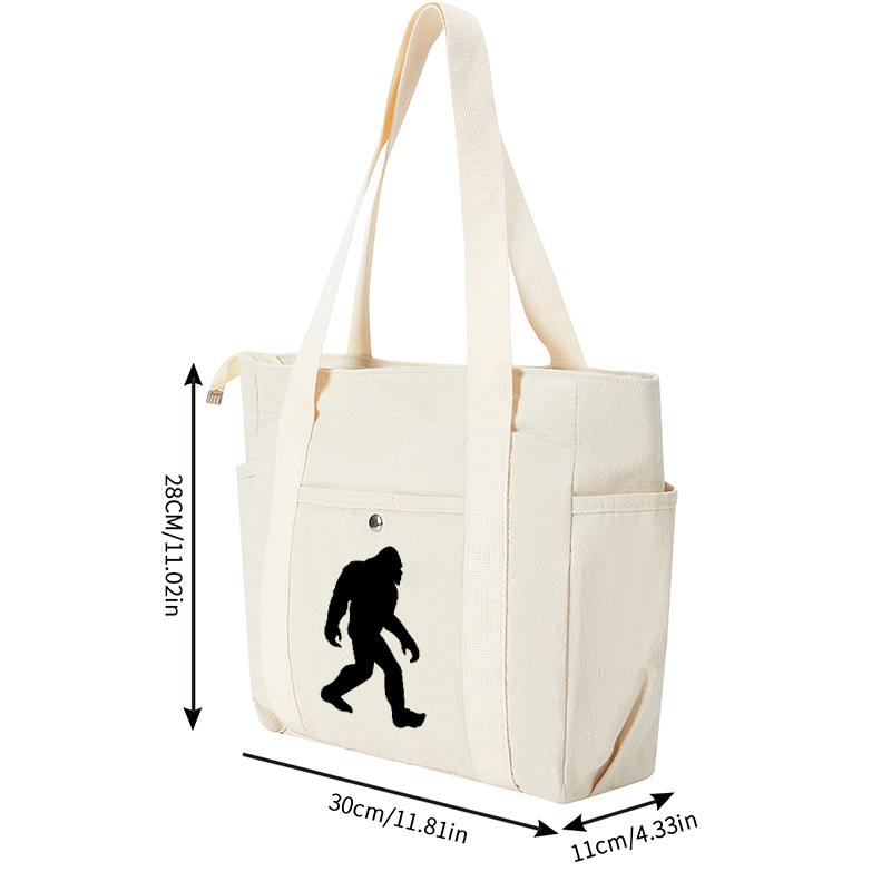 Multi Pocket Bag Cream White with Bigfoot Silhouette Print and 