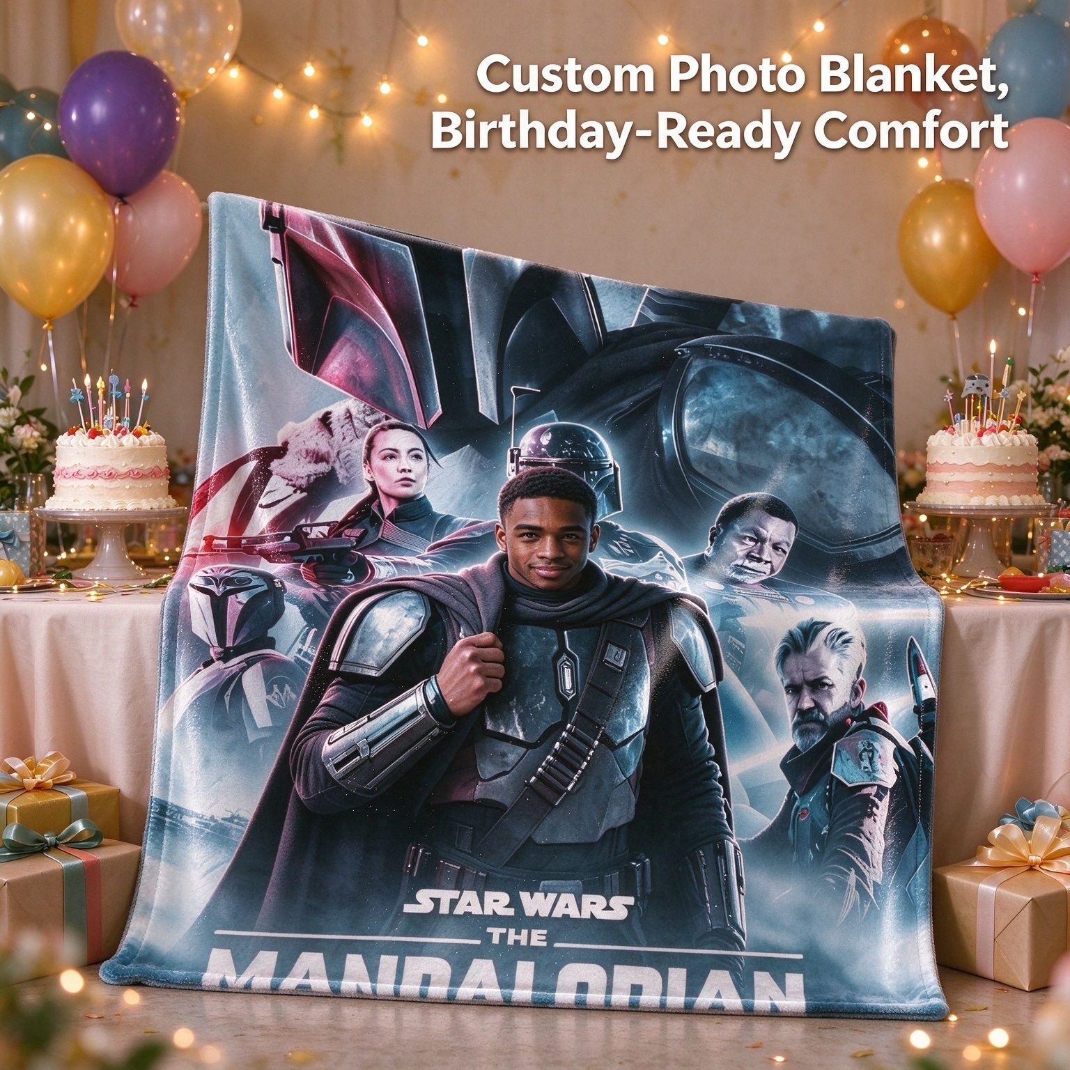 Custom Photo Face Flannel Blanket Personalized Sci Fi Warrior Character Soft Warm Throw Ideal Keepsake Gift