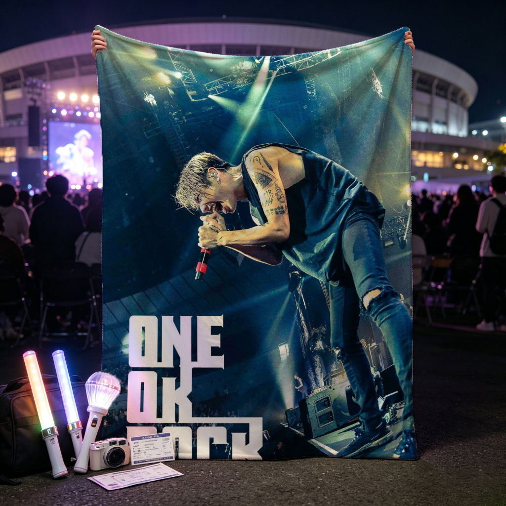 ONE OK ROCK Live Performance on Stage with Dynamic Lighting and Energetic Crowd - Blankets