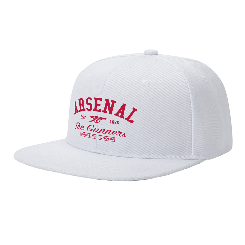 Flat Brim Baseball Cap Arsenal The Gunners Kings of London Logo Print Streetwear Underground Skate Style Hat for Basketball Court Skate Park Urban Players and Rap Artists