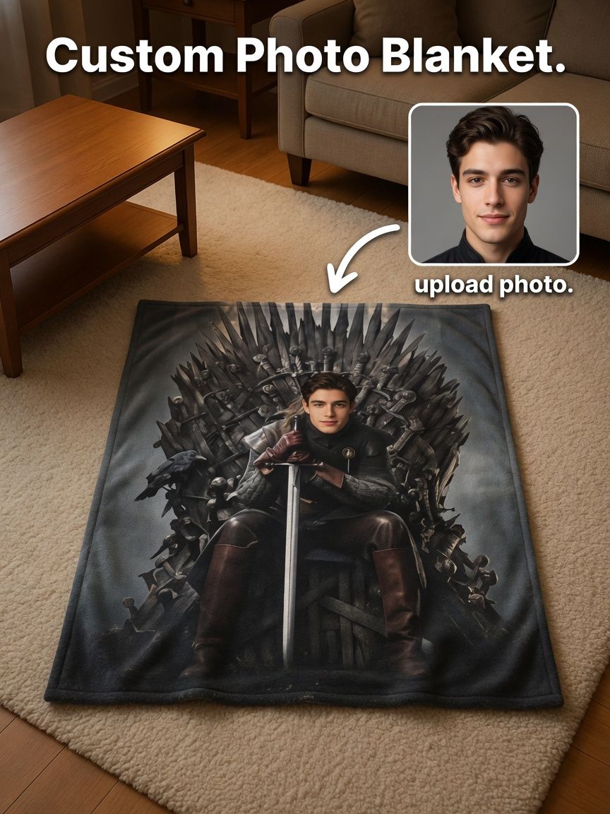 Personalized Custom Face Photo Blanket Ultra Soft Flannel Throw for Bed Sofa and Travel Fantasy Throne Gift