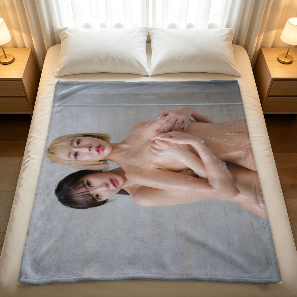 Nude Blonde Woman Lounging on Chair - Blanket