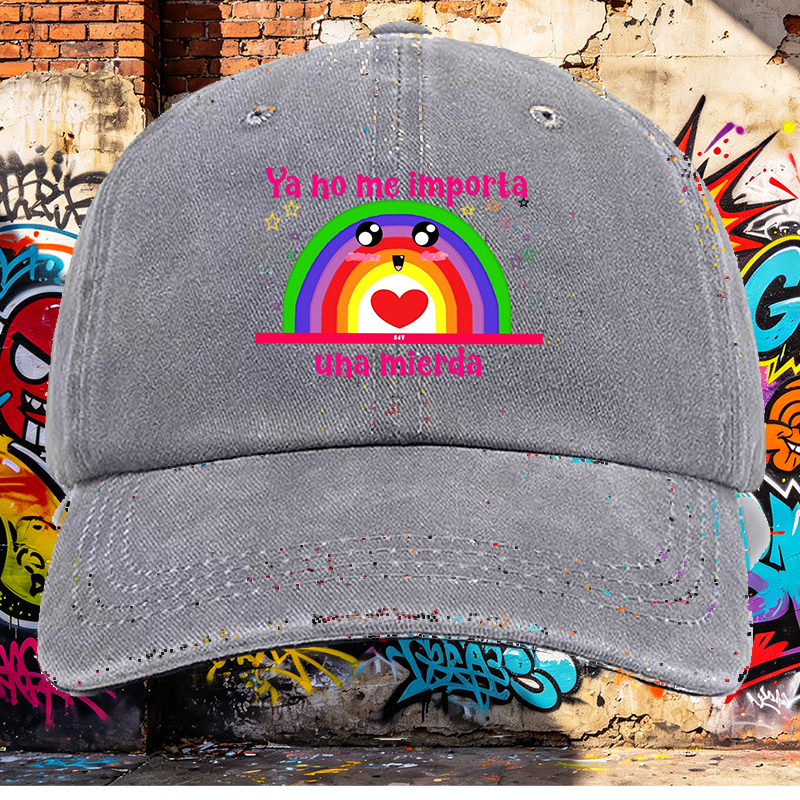 Men's Printed Washed Cap with Rainbow Face and 
