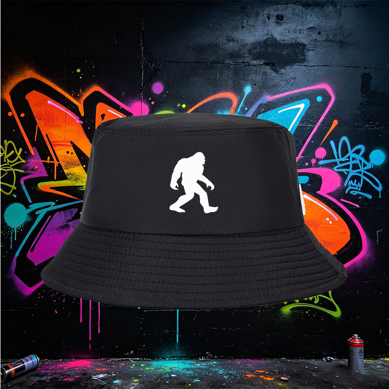 Unisex Bucket Hat with Bigfoot Silhouette Print - Classic Adjustable Fisherman Hat for Outdoor Adventures, Hiking, Camping, and Casual Wear - Perfect for Nature Enthusiasts and Cryptozoology Fans