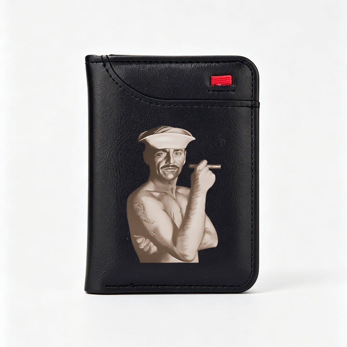 Sailor with Cigar and Tattoo, Sepia Portrait - Vertical Style Wallet