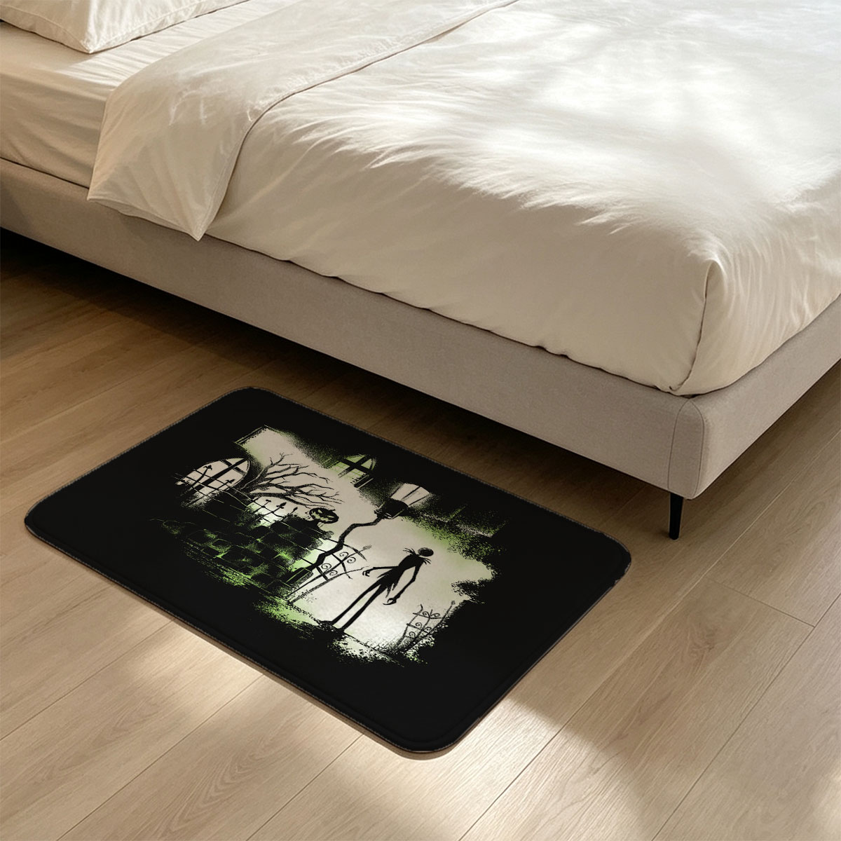 Jack Skellington in a Haunted Halloween Scene - Flannel floor mat