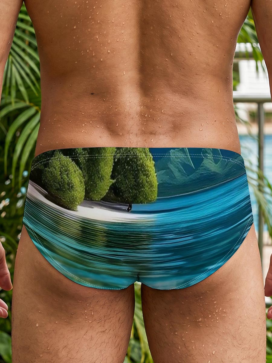 Tropical Paradise with Clear Waters and Coral Reef -  Men's swim trunks
