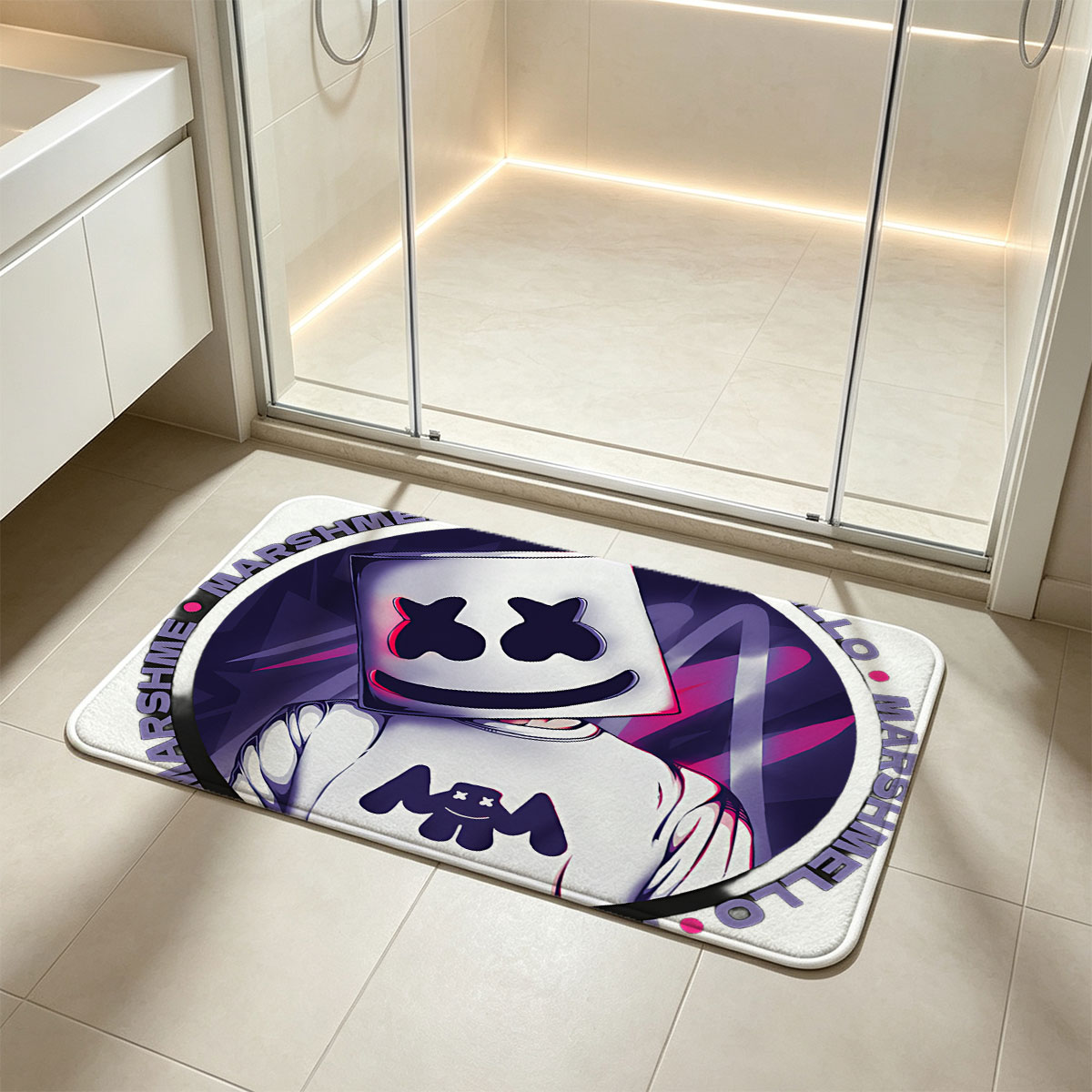 Marshmello - Iconic DJ with Signature Marshmallow Helmet and Logo Design - Flannel floor mat
