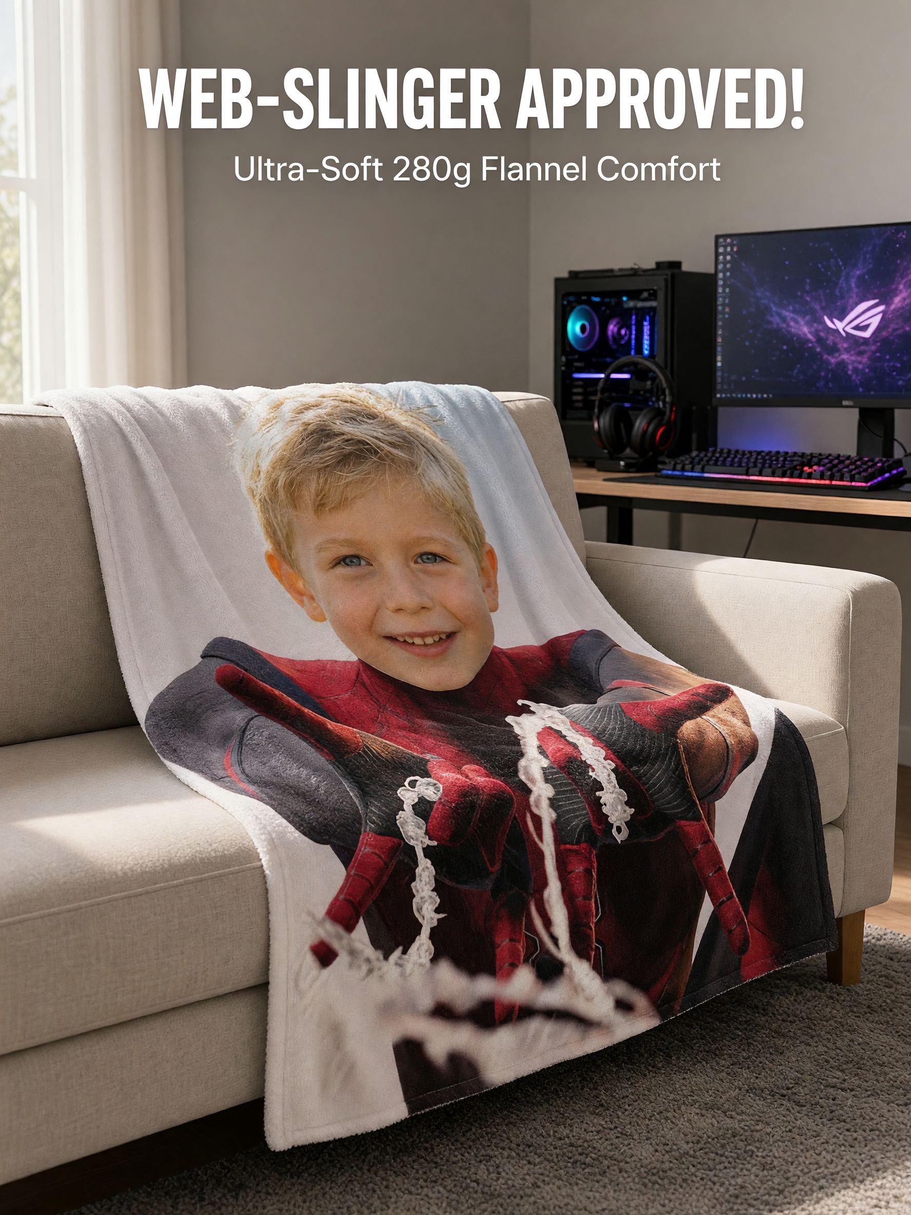 Custom Photo Face Blanket Soft Flannel Fleece Superhero Throw for Kids and Family Ideal Personalized Cozy Gift