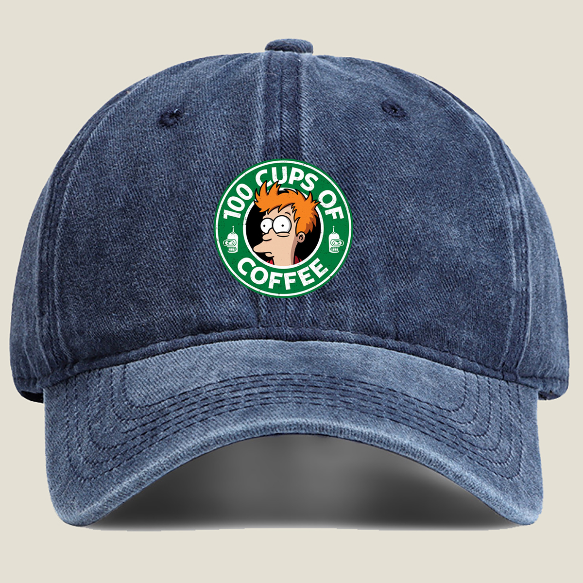 Futurama: Fry and Bender - 100 Cups of Coffee - Washed Denim - Baseball Cap