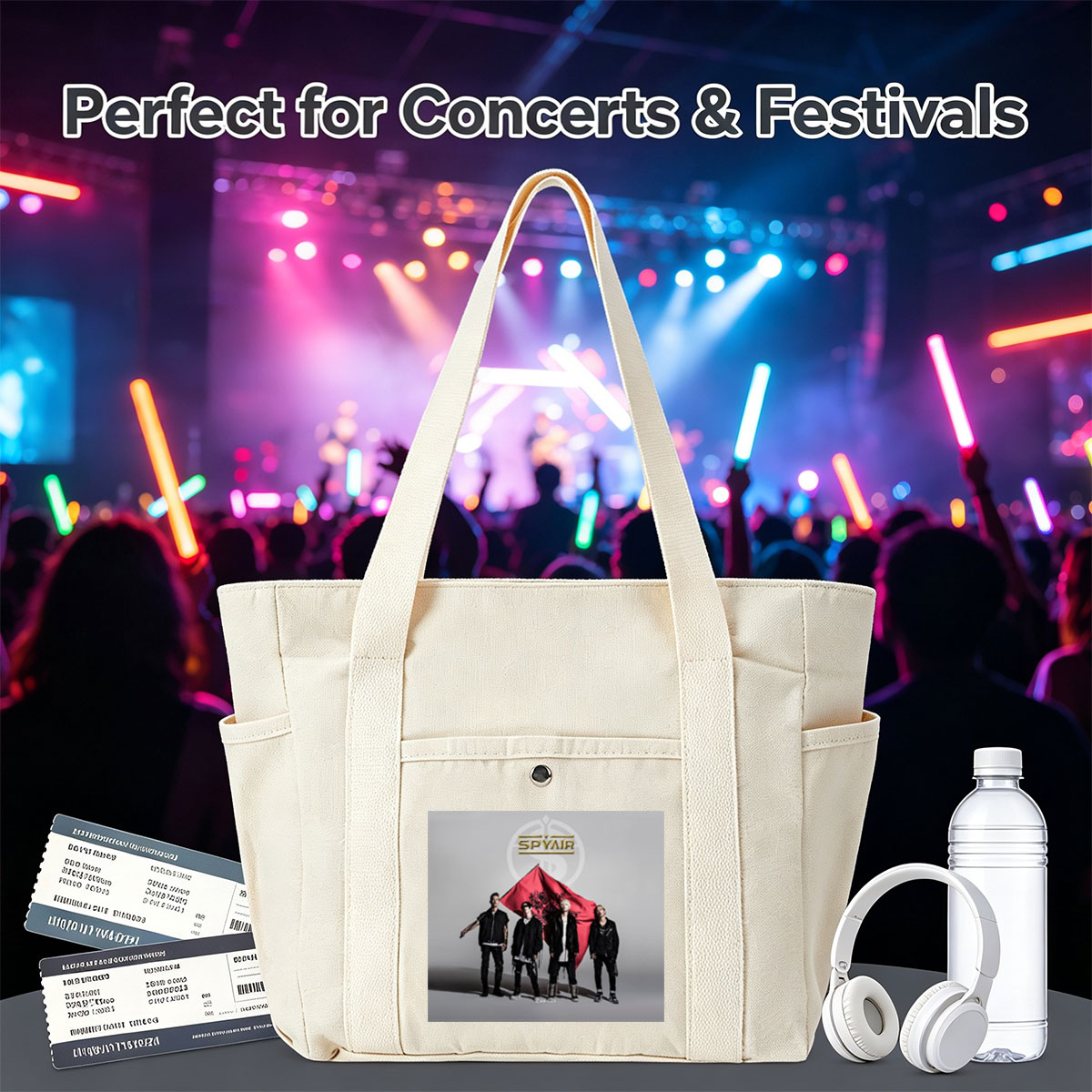 SPYAIR Band Members Standing with Red Flag in Studio Portrait - Multi-pocket bags