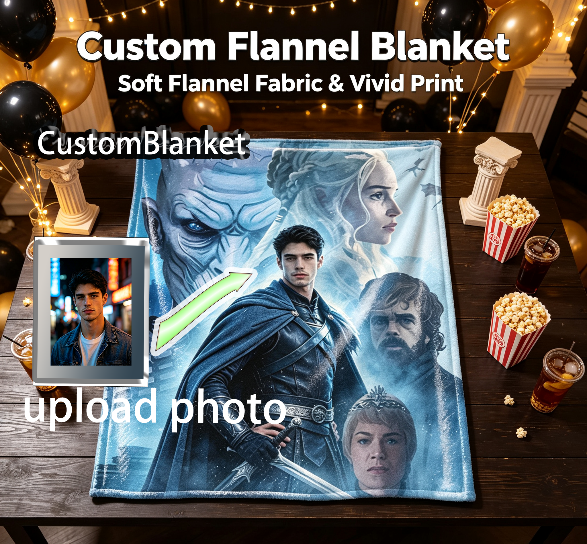Custom Face Blanket Game of Thrones Characters Flannel Blanket Cozy Home Decor Gift for Fans and Collectors