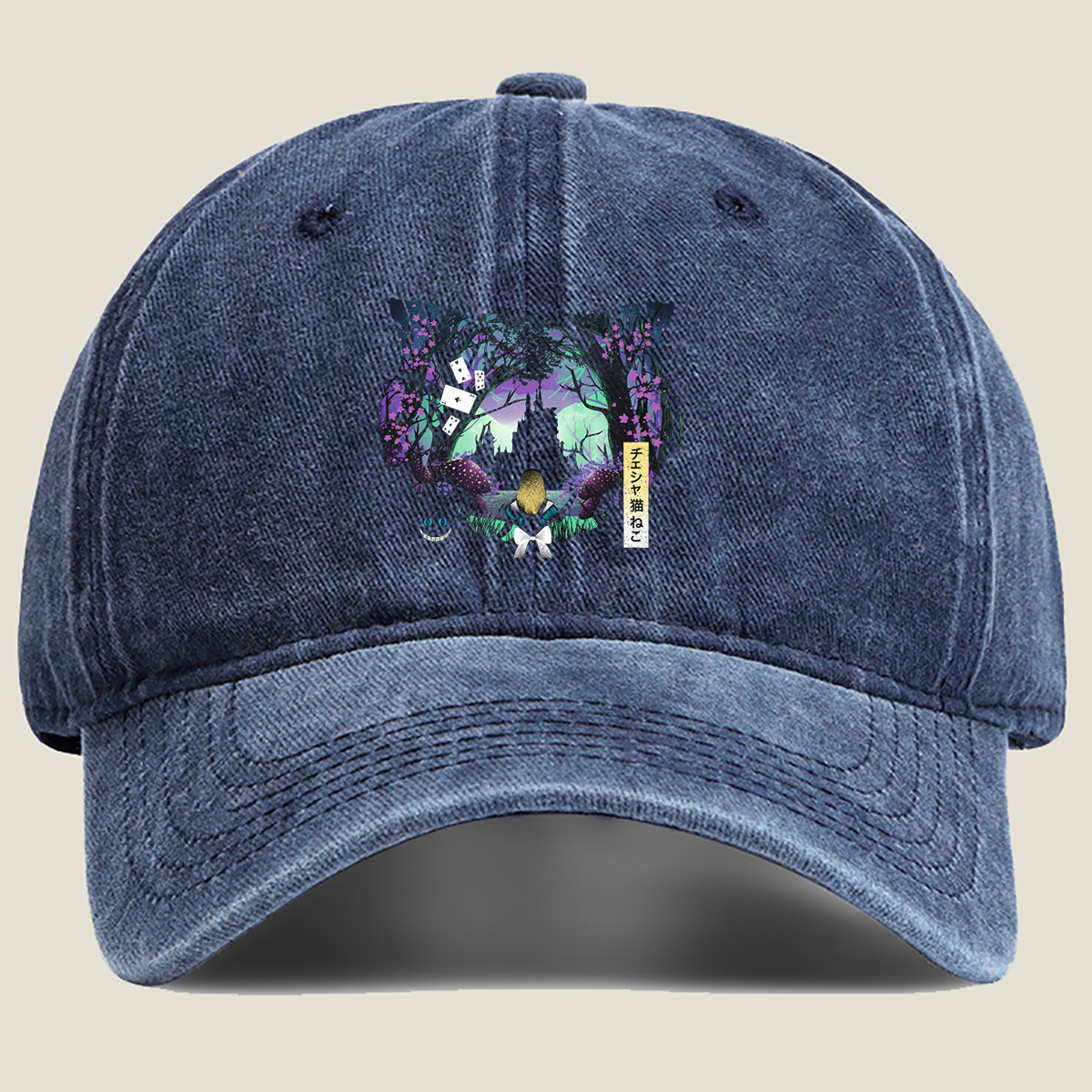 Alice in Wonderland: Cheshire Cat and Alice - Washed Denim - Baseball Cap