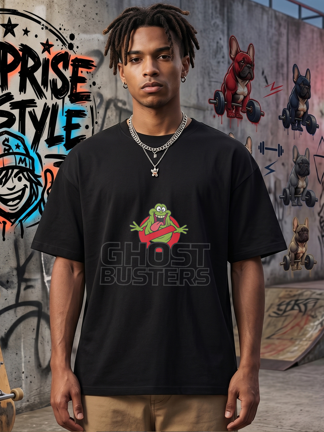 Men's Ghostbusters Slimer Print T-Shirt Funny Cartoon Character Design Casual Round Neck Lightweight Breathable Summer Short Sleeve Tee for Fans and Everyday Wear