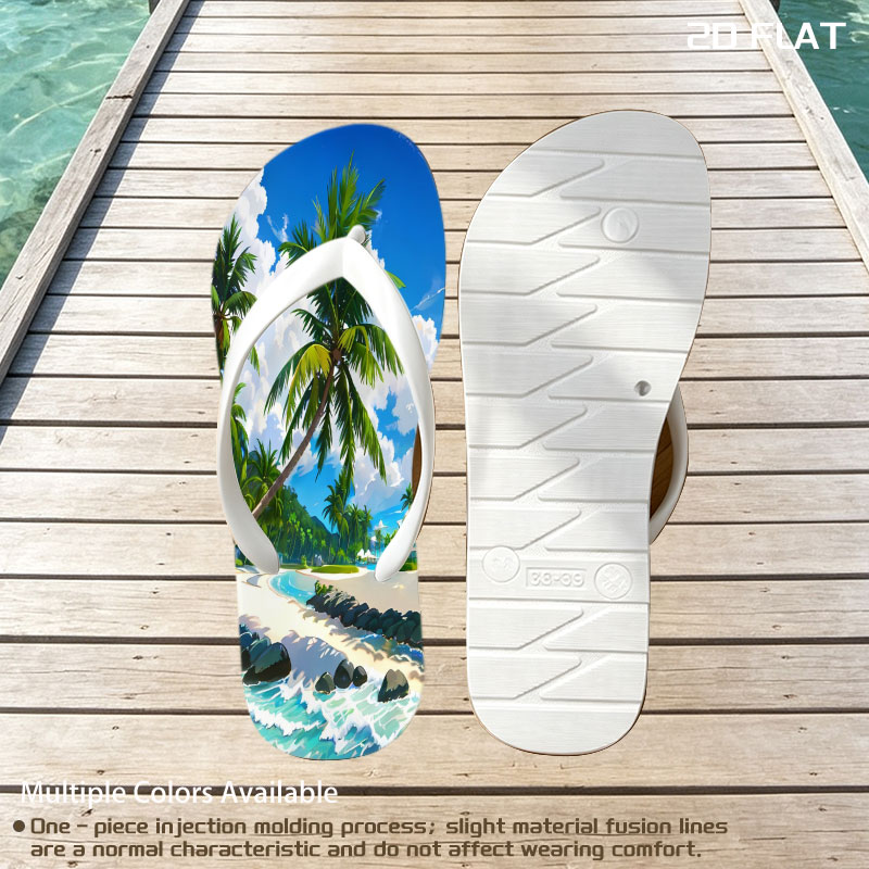 Tropical Beach with Palm Trees and Clear Blue Water -  flip-flops