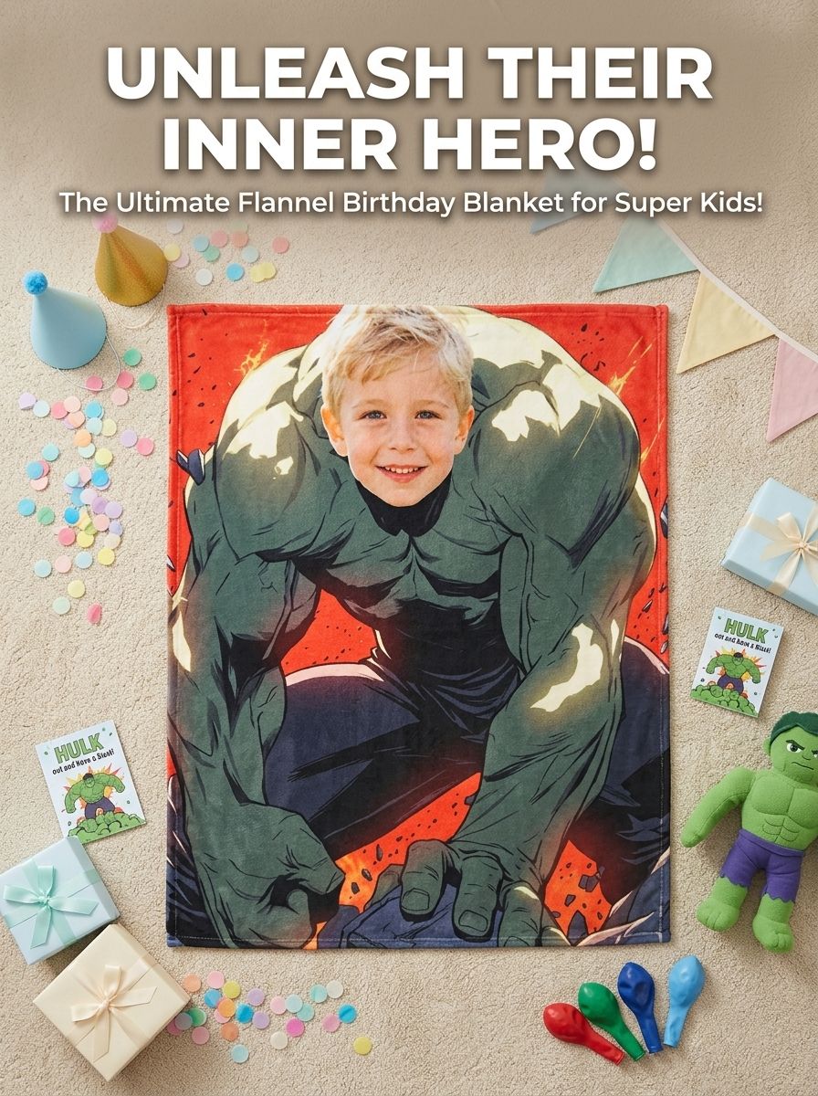 Personalized Superhero Face Photo Flannel Blanket Custom Picture Soft Anti-Pilling Throw for Kids and Adults Gift