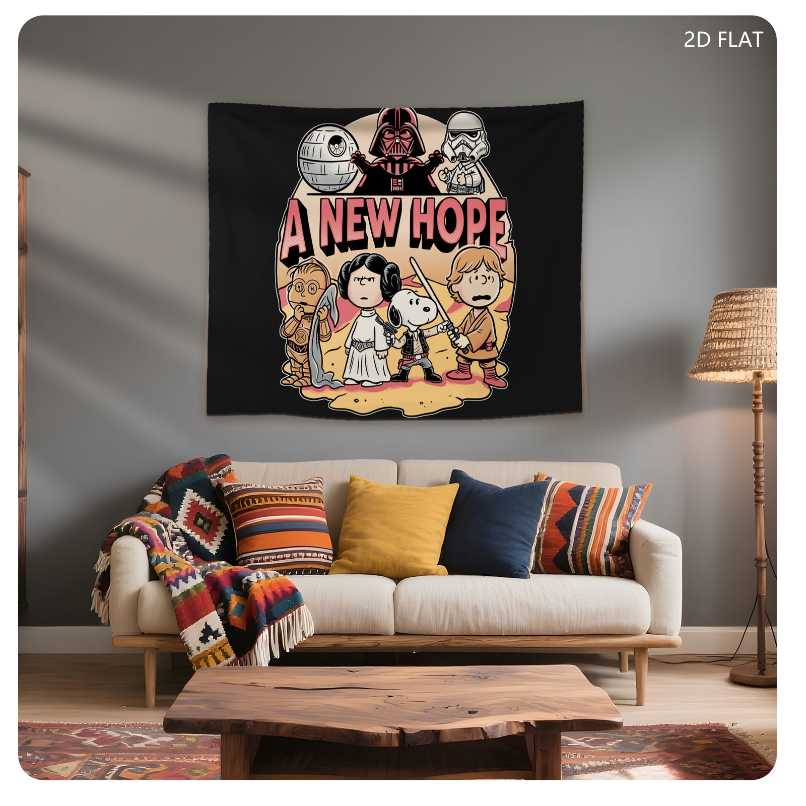 Star Wars: A New Hope - Snoopy as Luke, Leia, C-3PO, Darth Vader, Stormtrooper, and Death Star - Tapestry