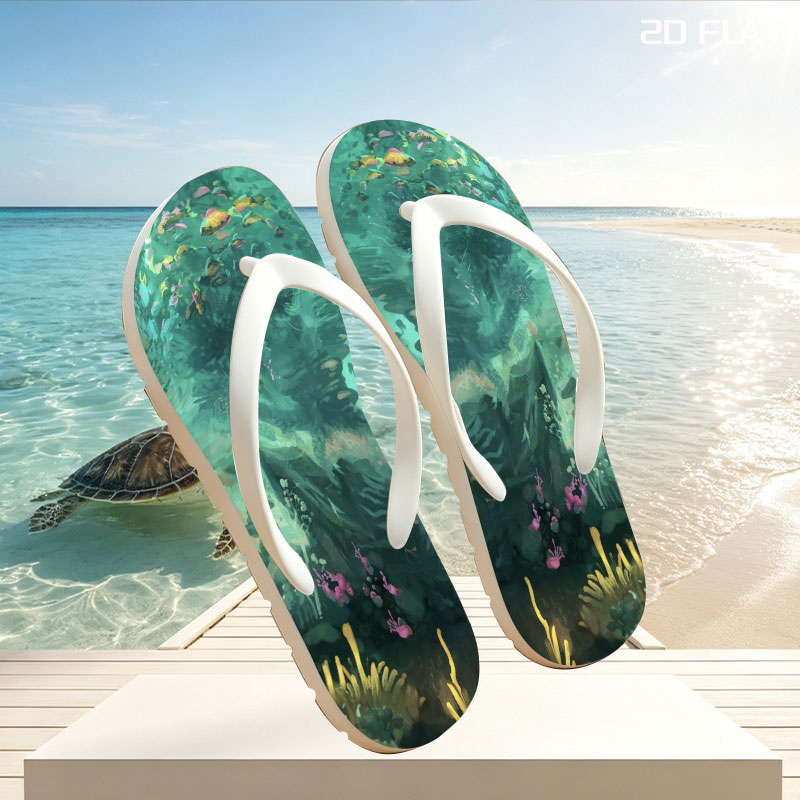 Underwater Scene with Colorful Fish and Coral -  flip-flops