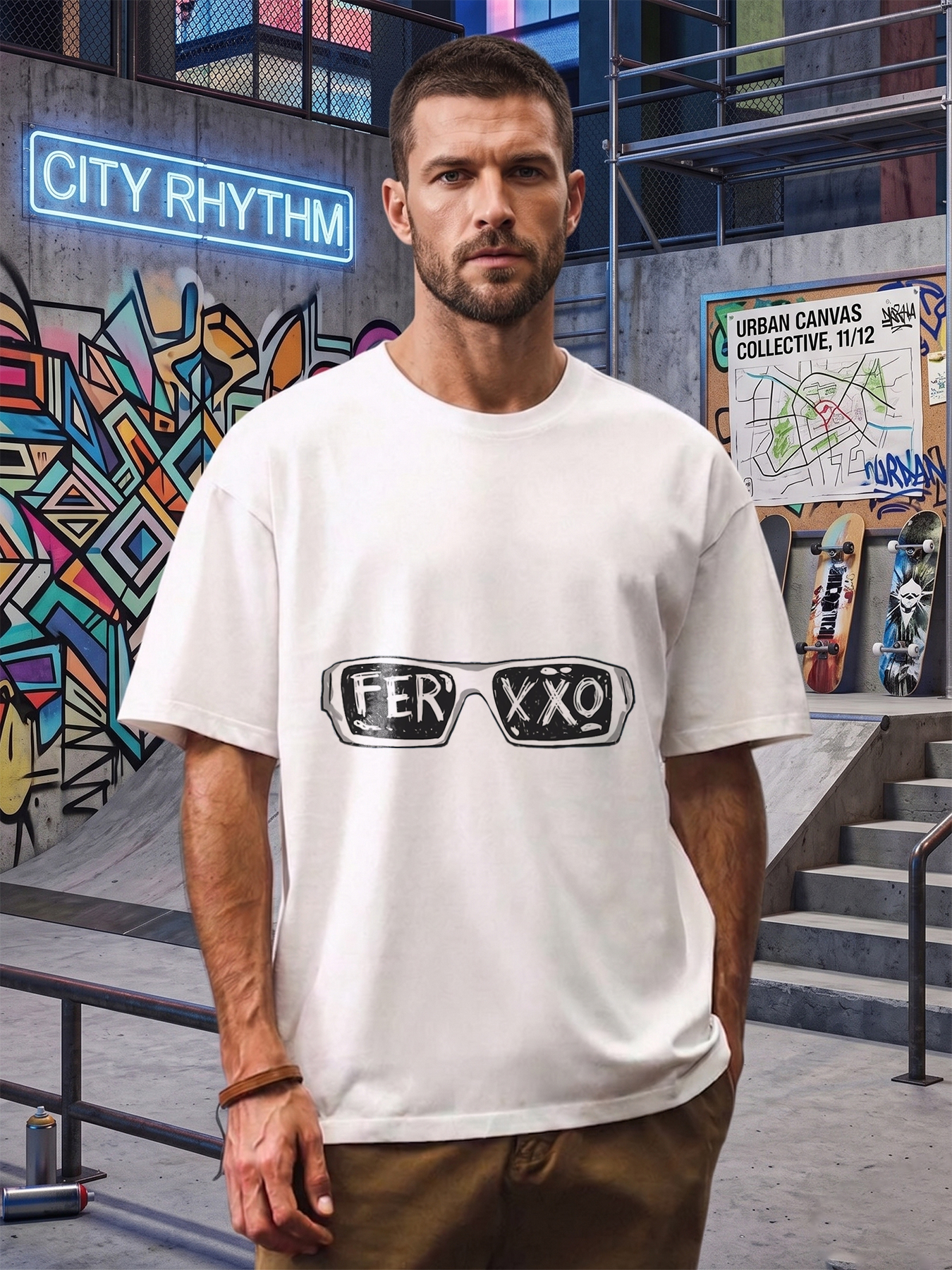 Men's Printed T-Shirt Featuring Sunglasses Graphic with 
