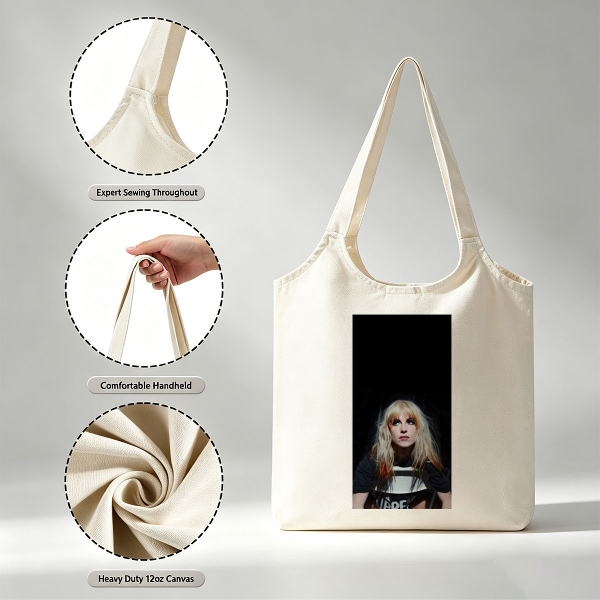 Hayley Williams in a Dramatic Portrait with Intense Gaze and Blonde Hair Against Dark Background - Canvas shoulder bags/