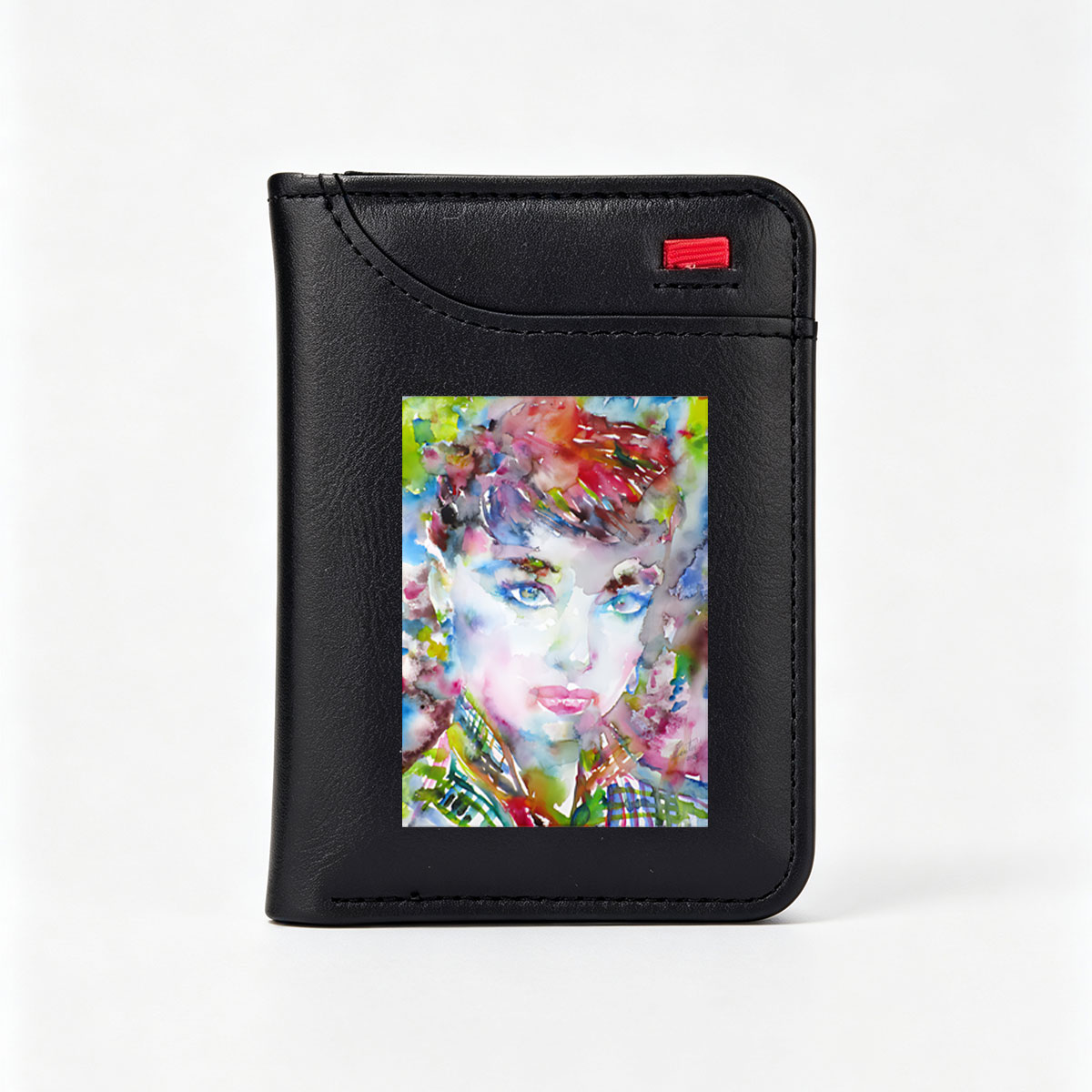 Watercolor Portrait of a Woman with Vibrant Colors and Expressive Eyes - Vertical Style Wallet