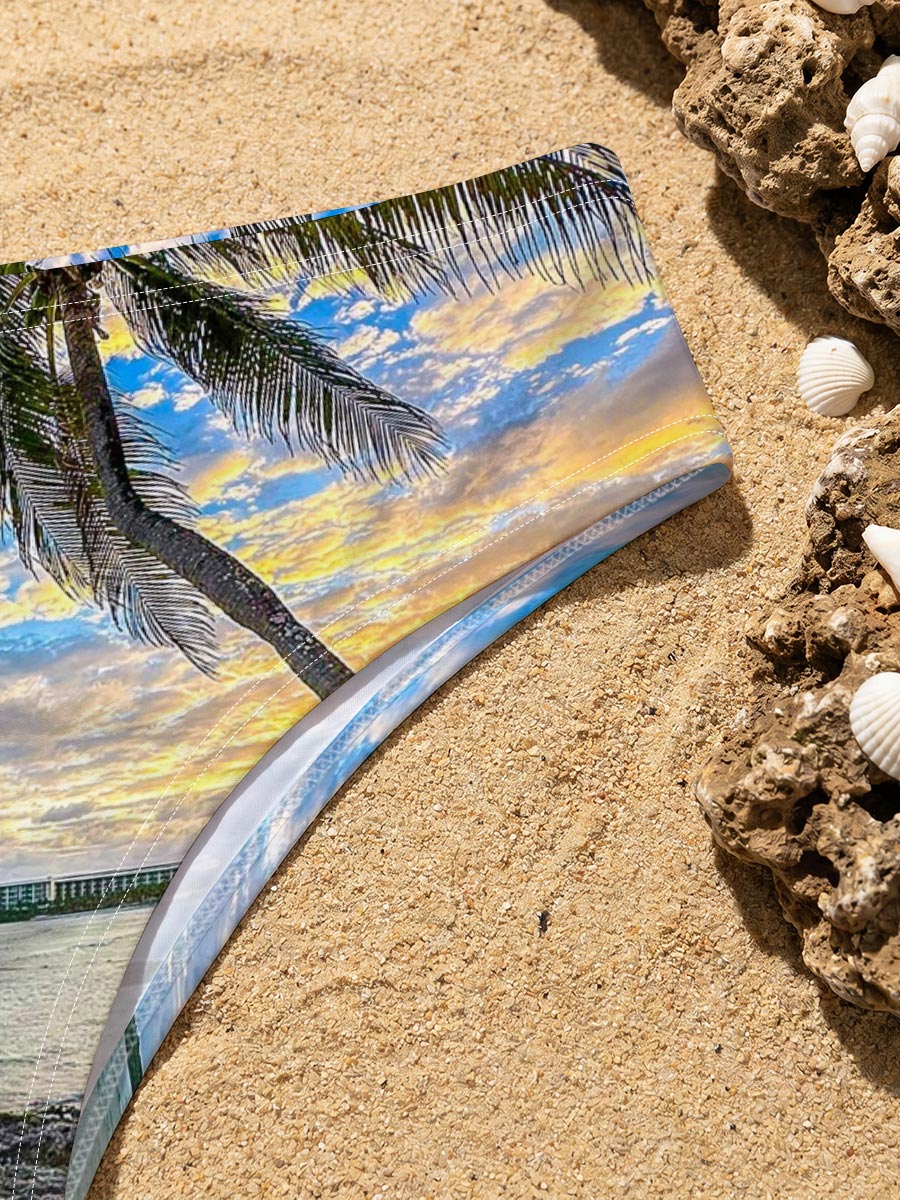 Tropical beach at sunset with palm tree and calm sea -  Men's swim trunks