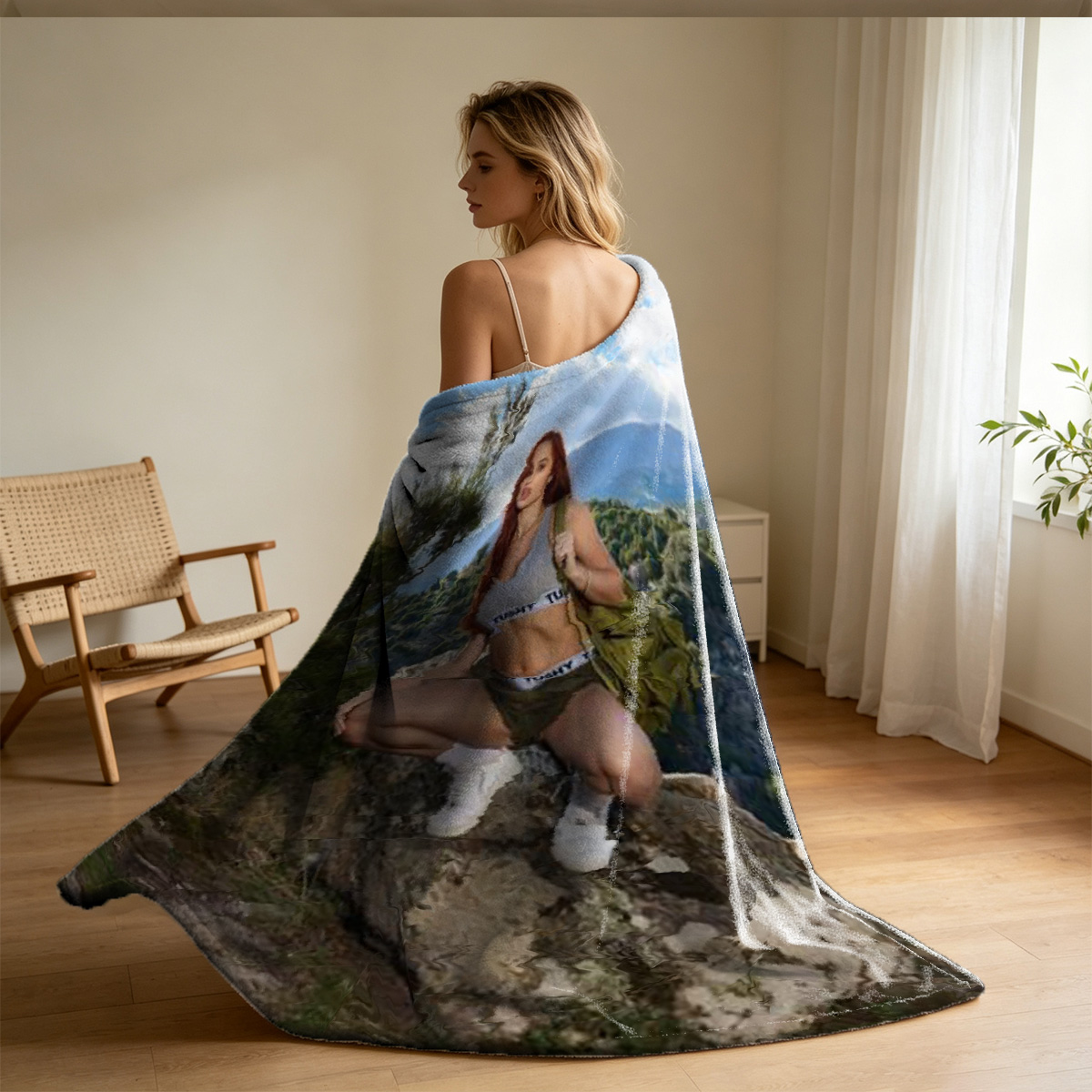 Elizabeth Olsen in pink sheer floral lingerie - Blanket
