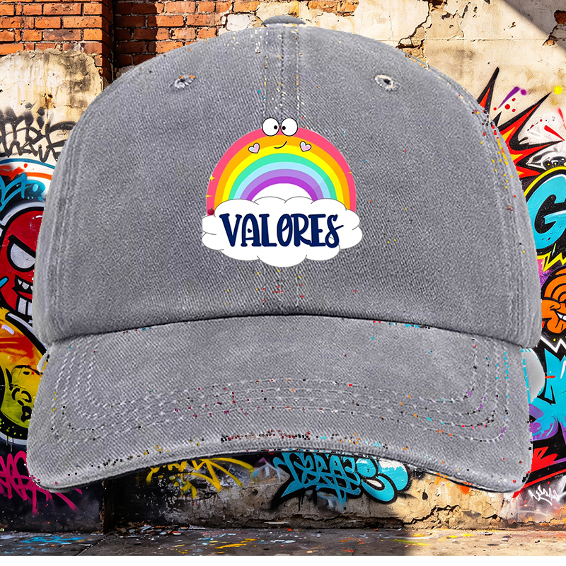 Men's Printed Washed Cap with Rainbow and 