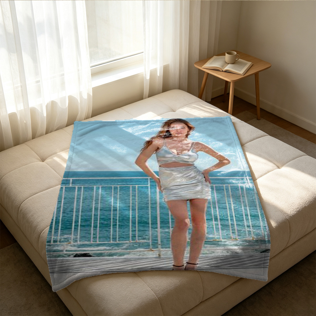 Two Women in Qipao Dresses Embracing on Bed - Blanket