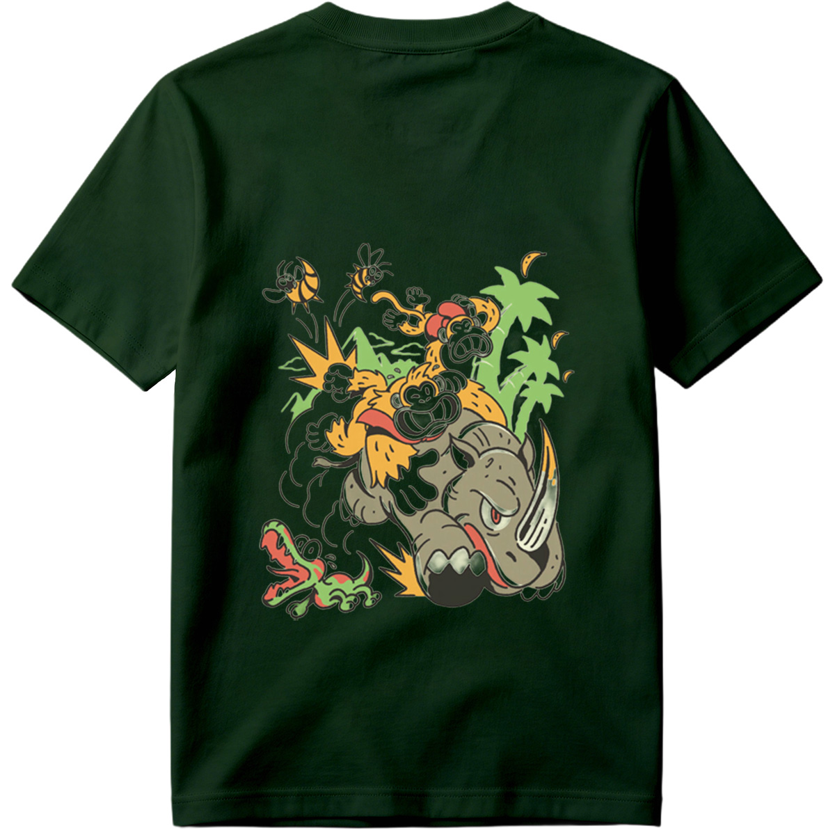 Donkey Kong and Diddy Kong Ride a Rhinoceros Through Jungle Chaos - Tee