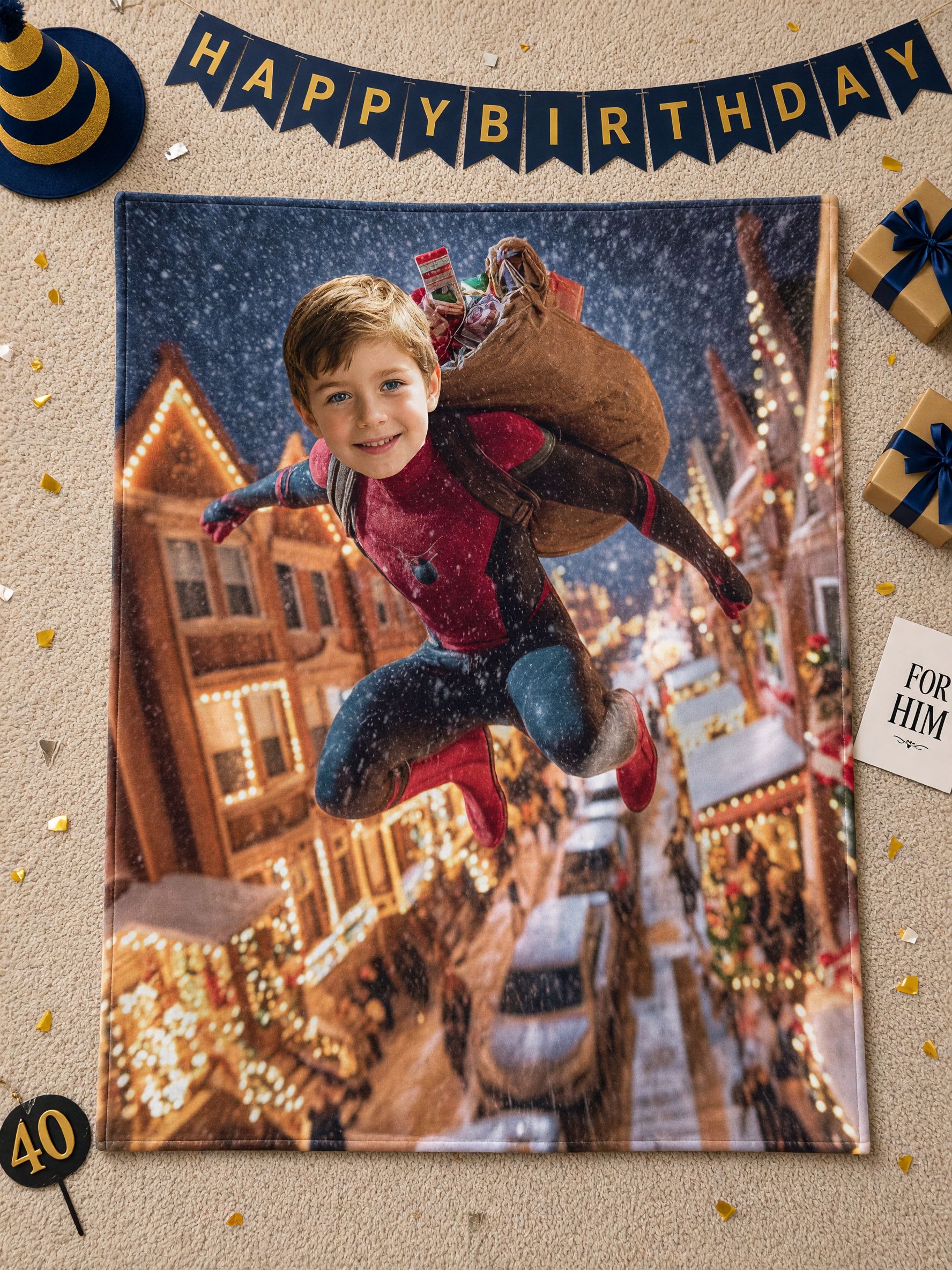 Personalized Face Photo Blanket Custom Superhero Flannel Fleece Throw Soft Anti-Pilling Warm Bed Sofa Gift for Kids