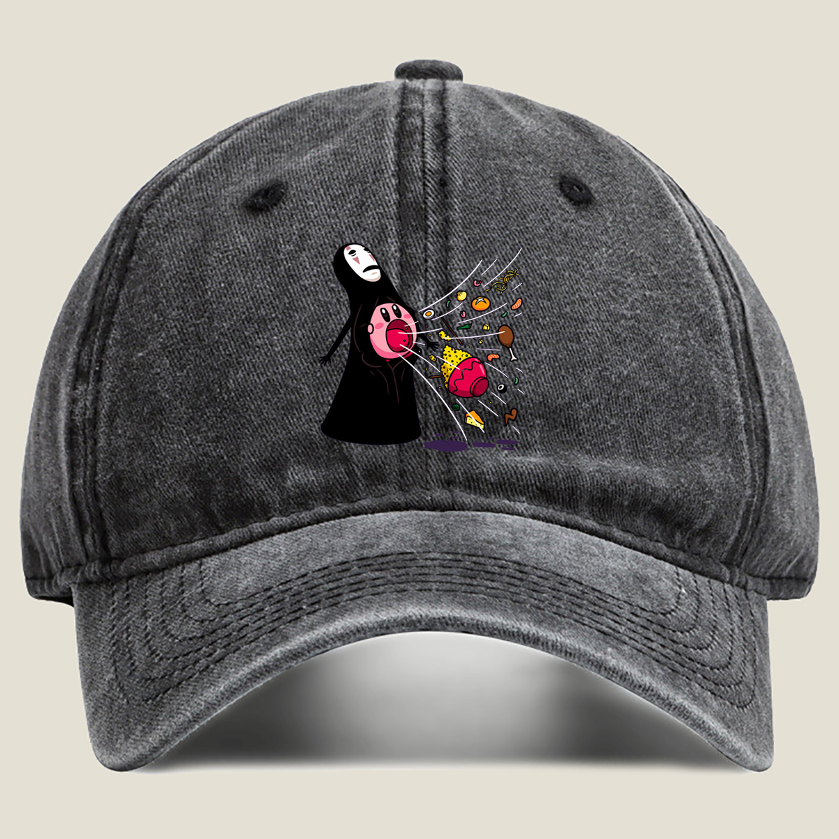 No-Face and Kirby: Food Explosion - Washed Denim - Baseball Cap