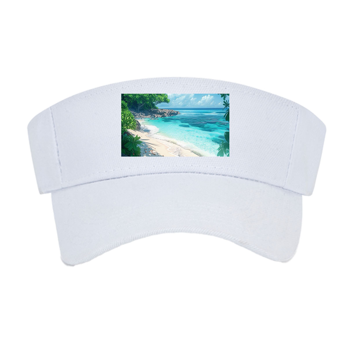 Tropical Beach with Crystal Clear Water and Lush Greenery -  Visor cap