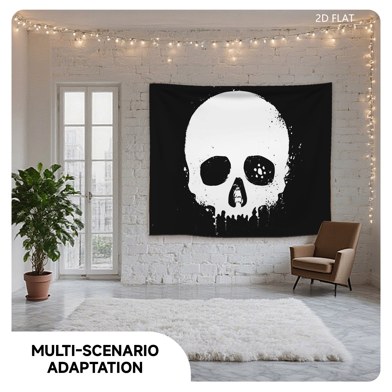 Skull with Ship in Mouth, Black and White Art - Tapestry