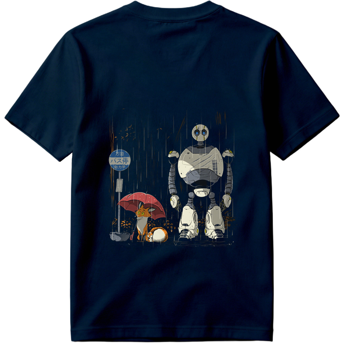 Fox and Robot Wait in the Rain - Tee