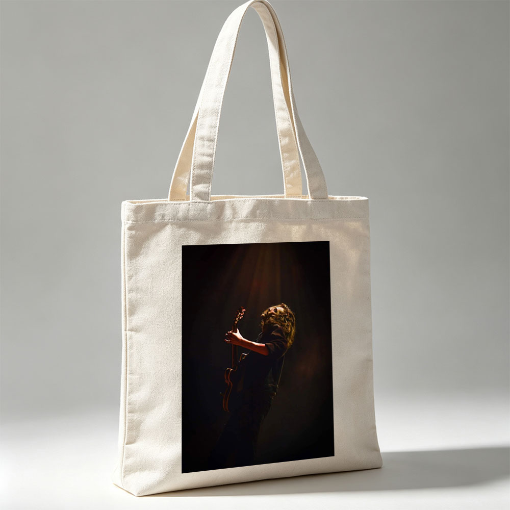 Chris Cornell Live Performance - Passionate Guitarist in Dark Stage Spotlight - Canvas tote bags
