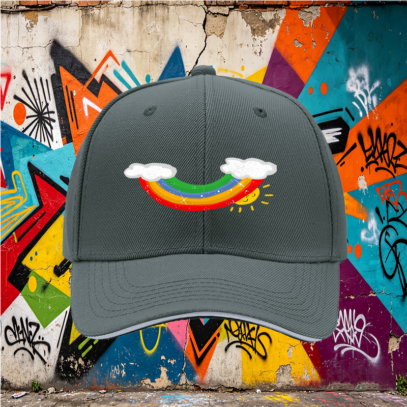 Unisex Classic Sandwich Hat with Rainbow and Sun Print | Perfect for Outdoor Activities, Beach, Camping, Daily Wear | Ideal for Adults and Teens Seeking Fun, Colorful Headwear