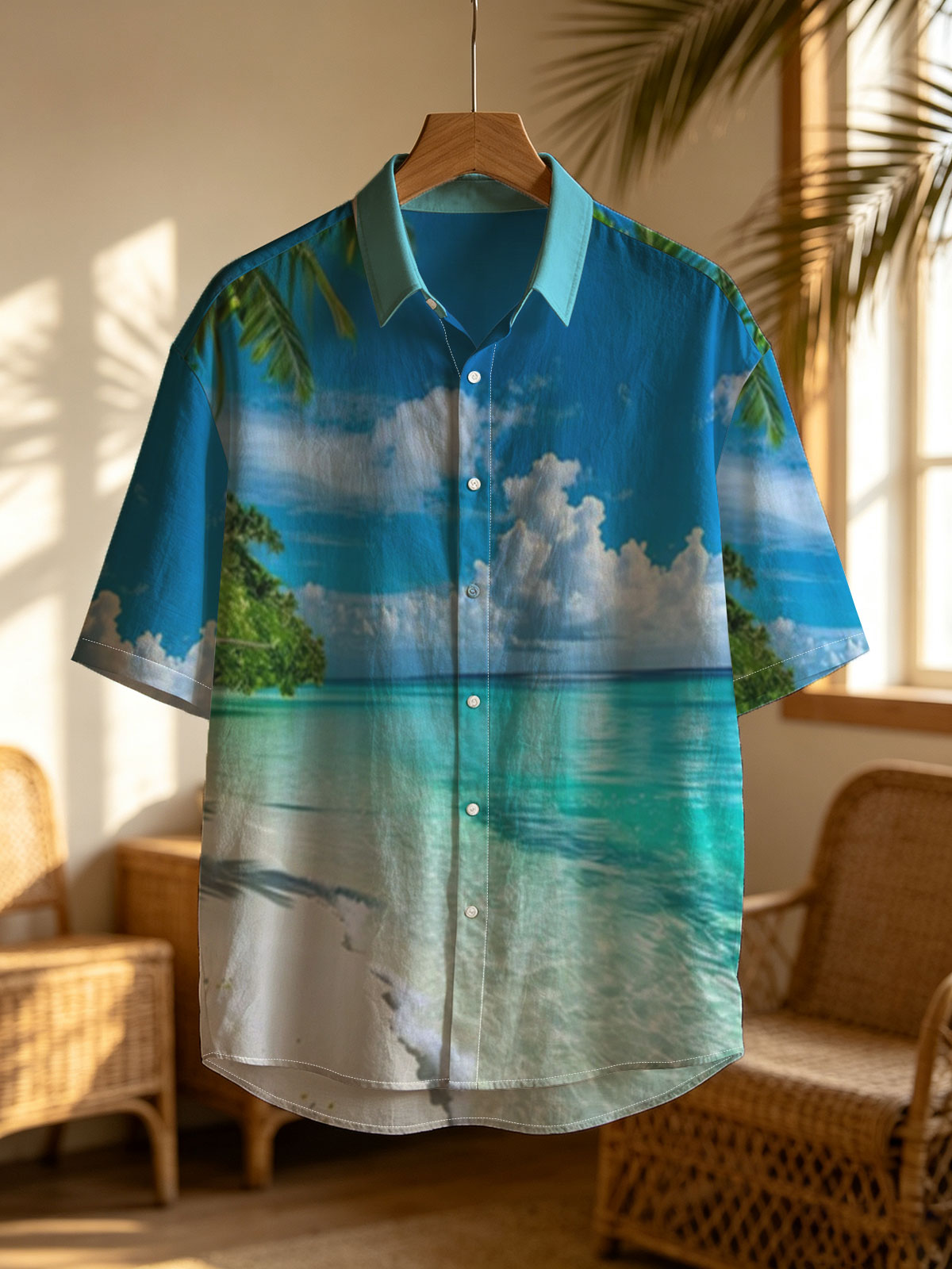 Tropical Beach with Crystal Clear Waters and Palm Trees -  Shirt