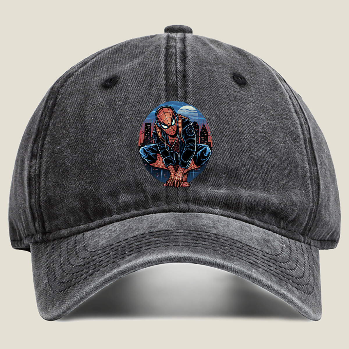 Spider-Man in Urban Night Scene - Washed Denim - Baseball Cap