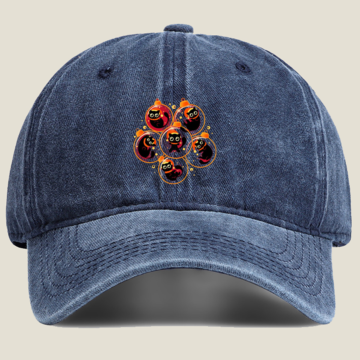 Black Cat Christmas Ornaments - Washed Denim - Baseball Cap