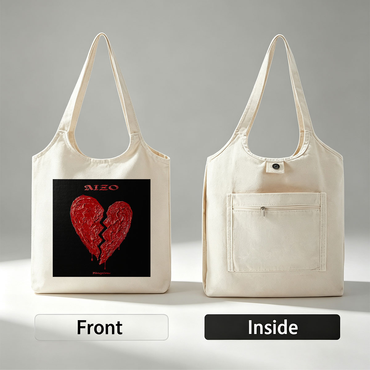 Binggnu Heartbreak Scene with Broken Red Heart on Black Background - Canvas shoulder bags/