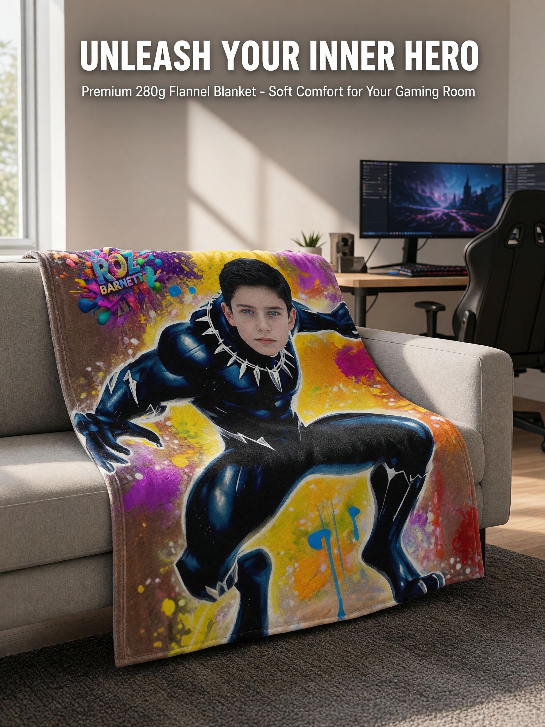 Personalized Face Superhero Blanket Custom Photo Flannel Fleece Throw Skin-Friendly Soft Bed Couch Blanket Unique Gift